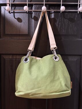 Caribbean Joe Light Green Canvas Shoulder Bag with Cream Straps